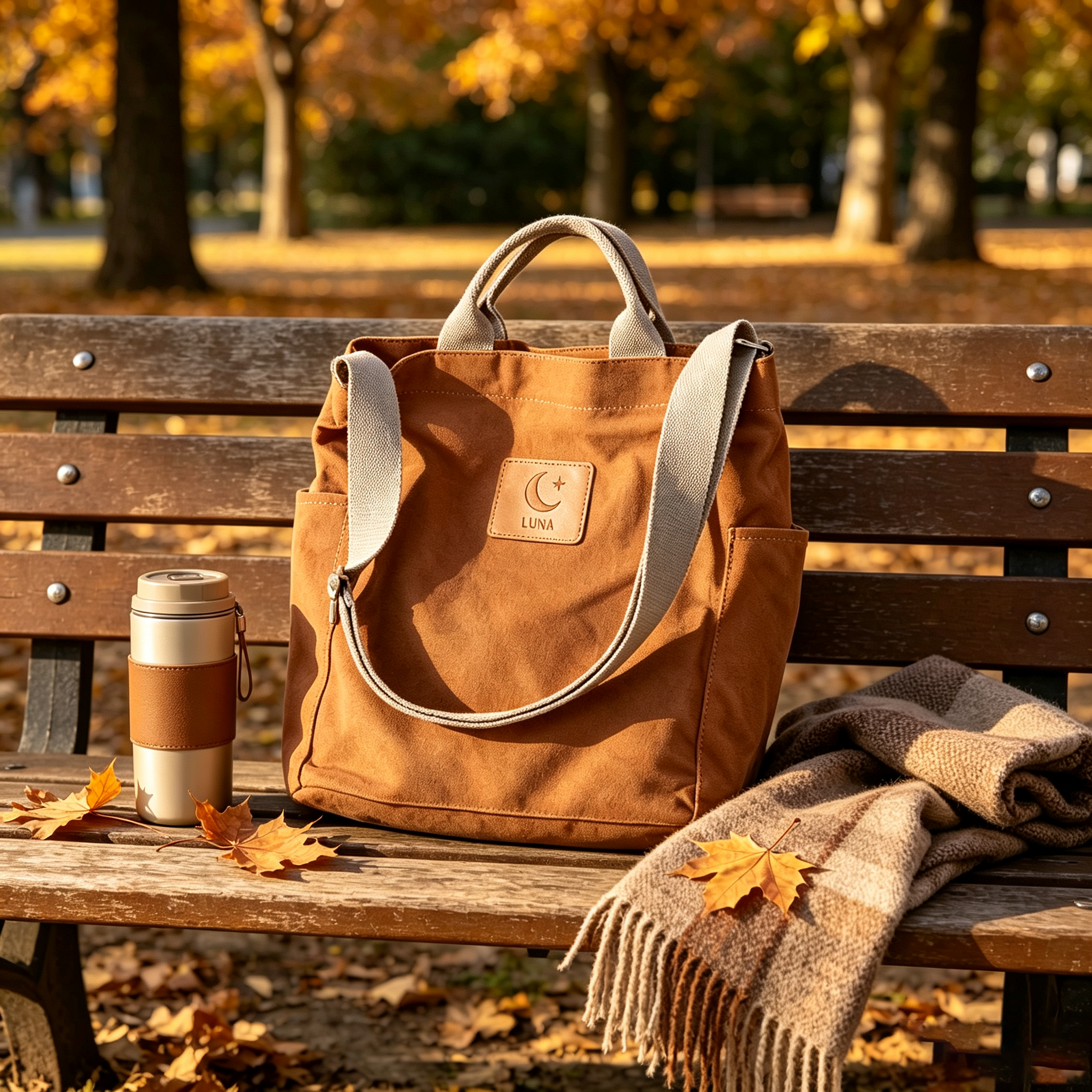 Brown Cotton Canvas Tote Bag Shoulder Handbag for Daily Use